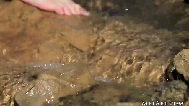 adorable blonde frolics naked in nature stream : kilback_odessa